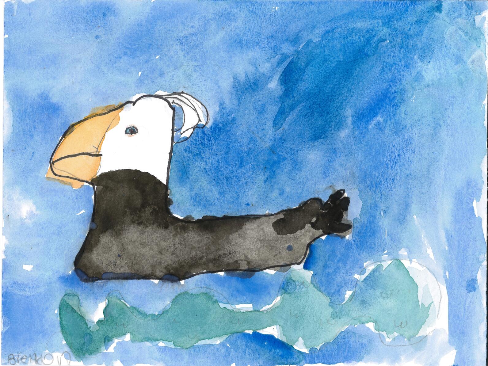 Tufted Puffin Watercolor by Brendon, Age 6.