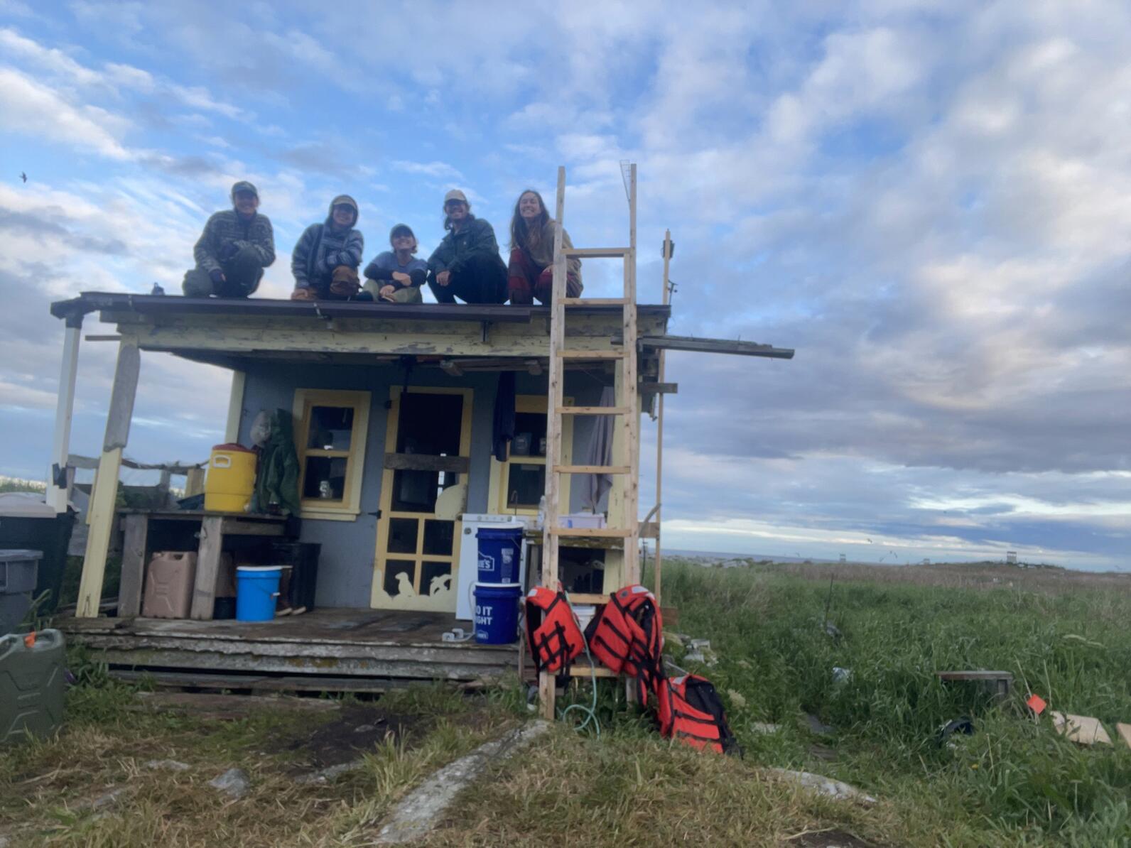 Researchers atop the "Egg Rock Hilton"